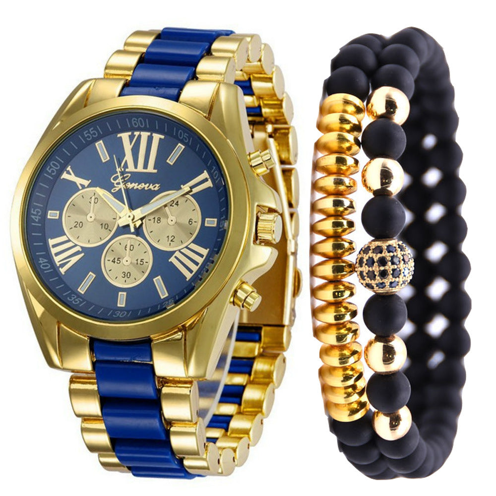 Fashion Simple Fake Three-eye Steel Belt Quartz Watch