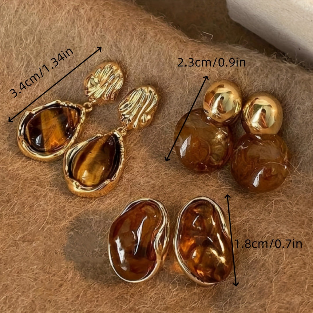 Antique Maillard Amber Stud Earrings For Women