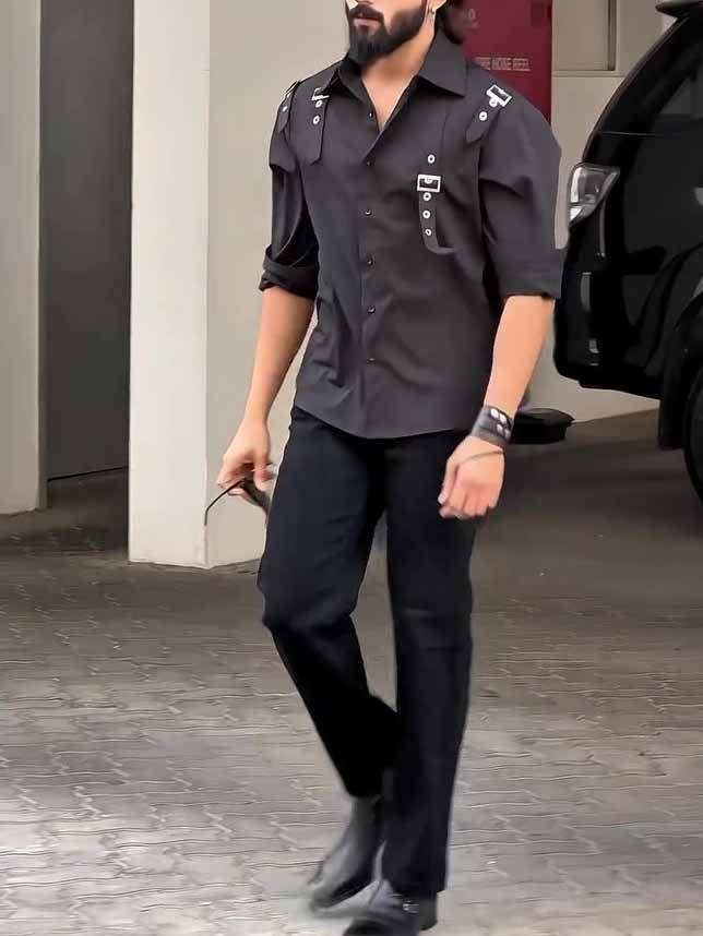 Men's Black Utility - Style Button - Up Shirt