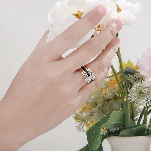 Creative Multi-ring Multicolor Diamond-studded Ring