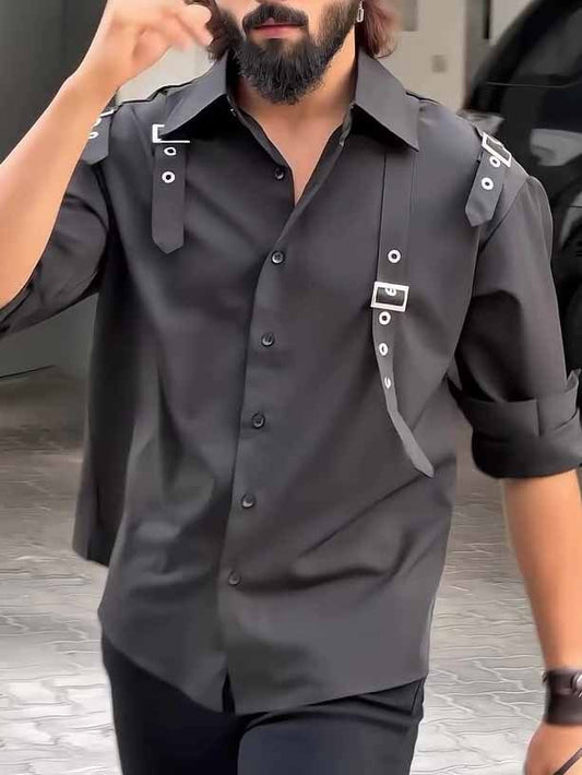Men's Black Utility - Style Button - Up Shirt