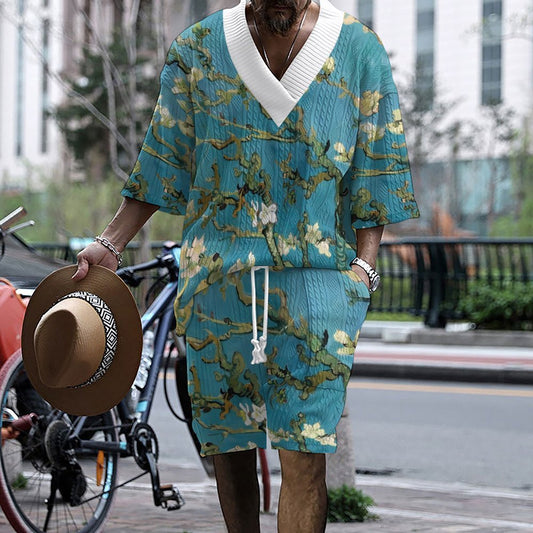 3D Printed Casual Knitted Shorts Men's Suit