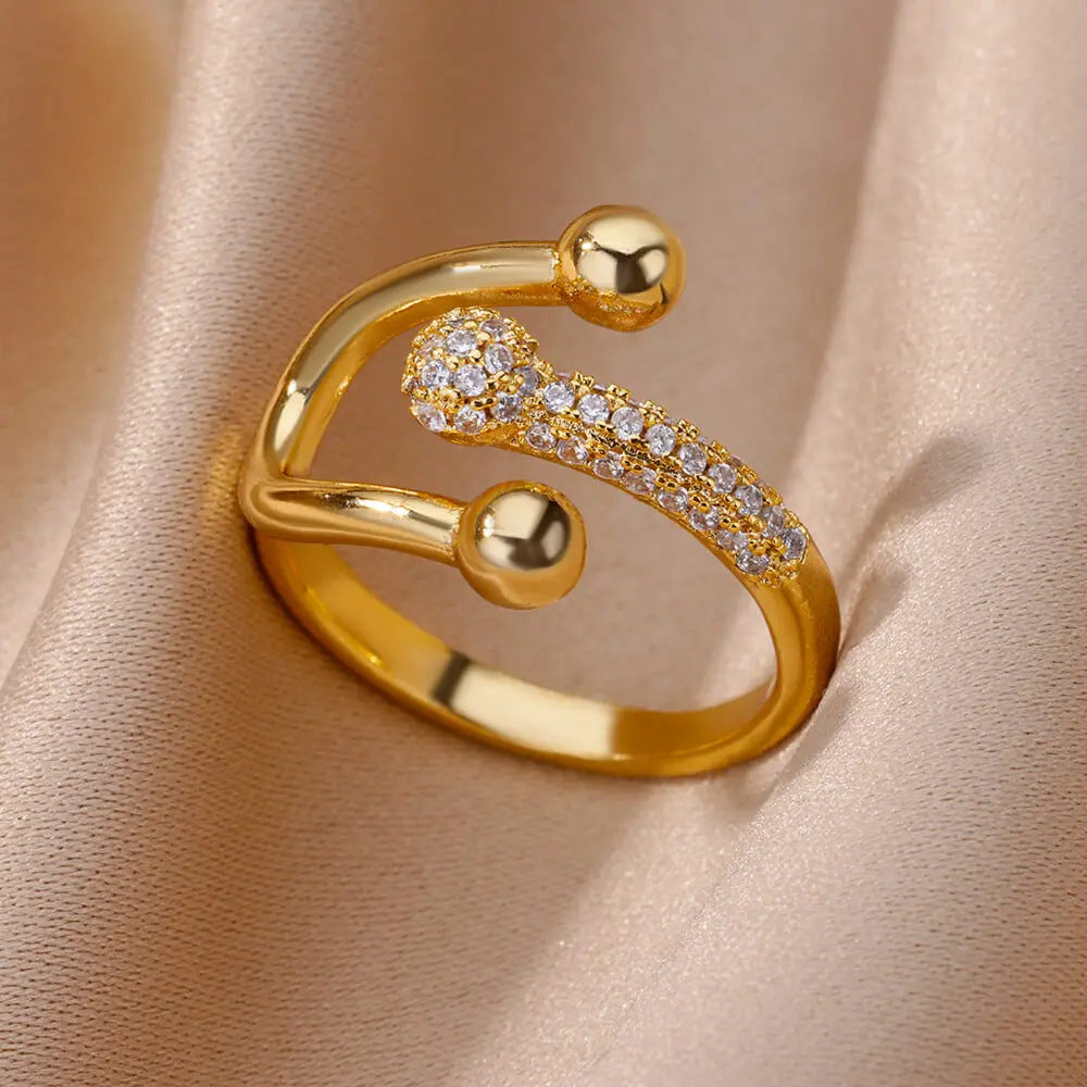 Gold-plated Full Diamond Titanium Steel Colorfast Open Ring for Womenk