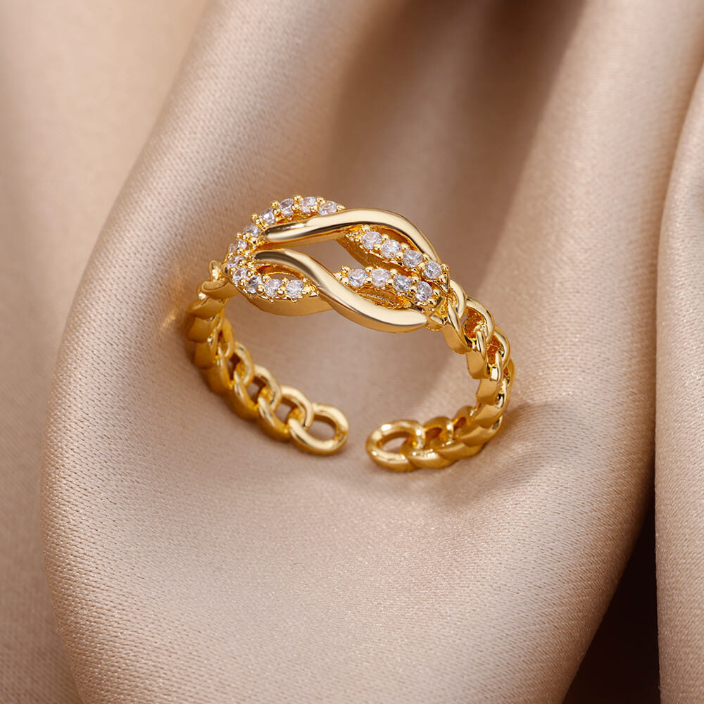Gold-plated Full Diamond Titanium Steel Colorfast Open Ring for Womenk
