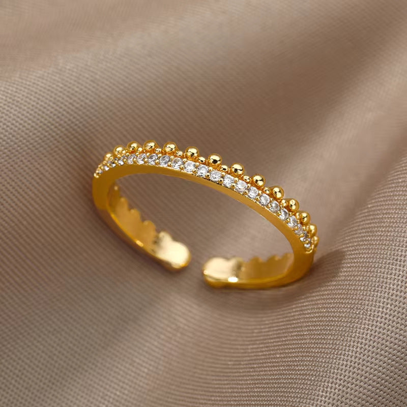Gold-plated Full Diamond Titanium Steel Colorfast Open Ring for Womenk