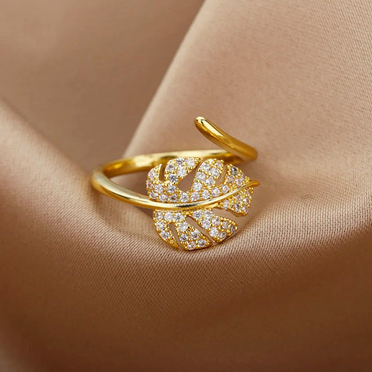 Gold-plated Full Diamond Titanium Steel Colorfast Open Ring for Womenk