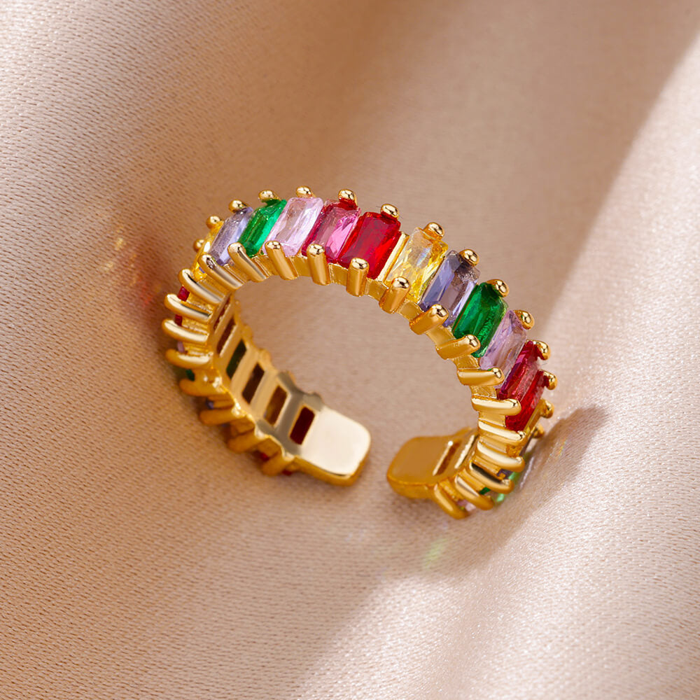 Gold-plated Full Diamond Titanium Steel Colorfast Open Ring for Womenk