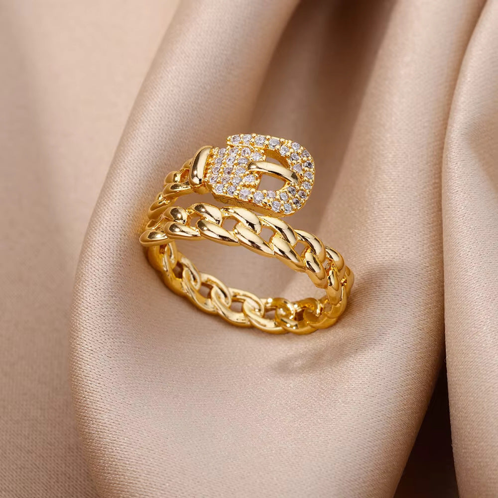 Gold-plated Full Diamond Titanium Steel Colorfast Open Ring for Womenk
