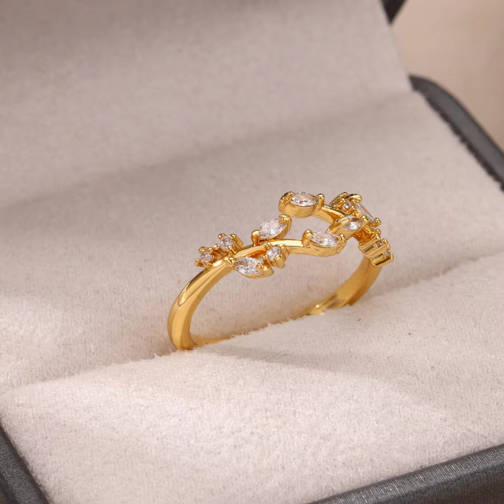 Gold-plated Full Diamond Titanium Steel Colorfast Open Ring for Womenk