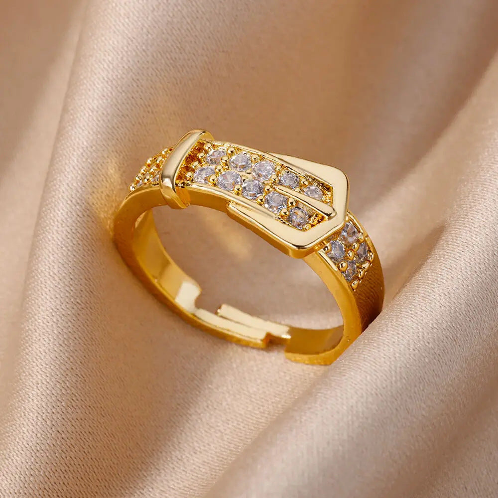 Gold-plated Full Diamond Titanium Steel Colorfast Open Ring for Womenk