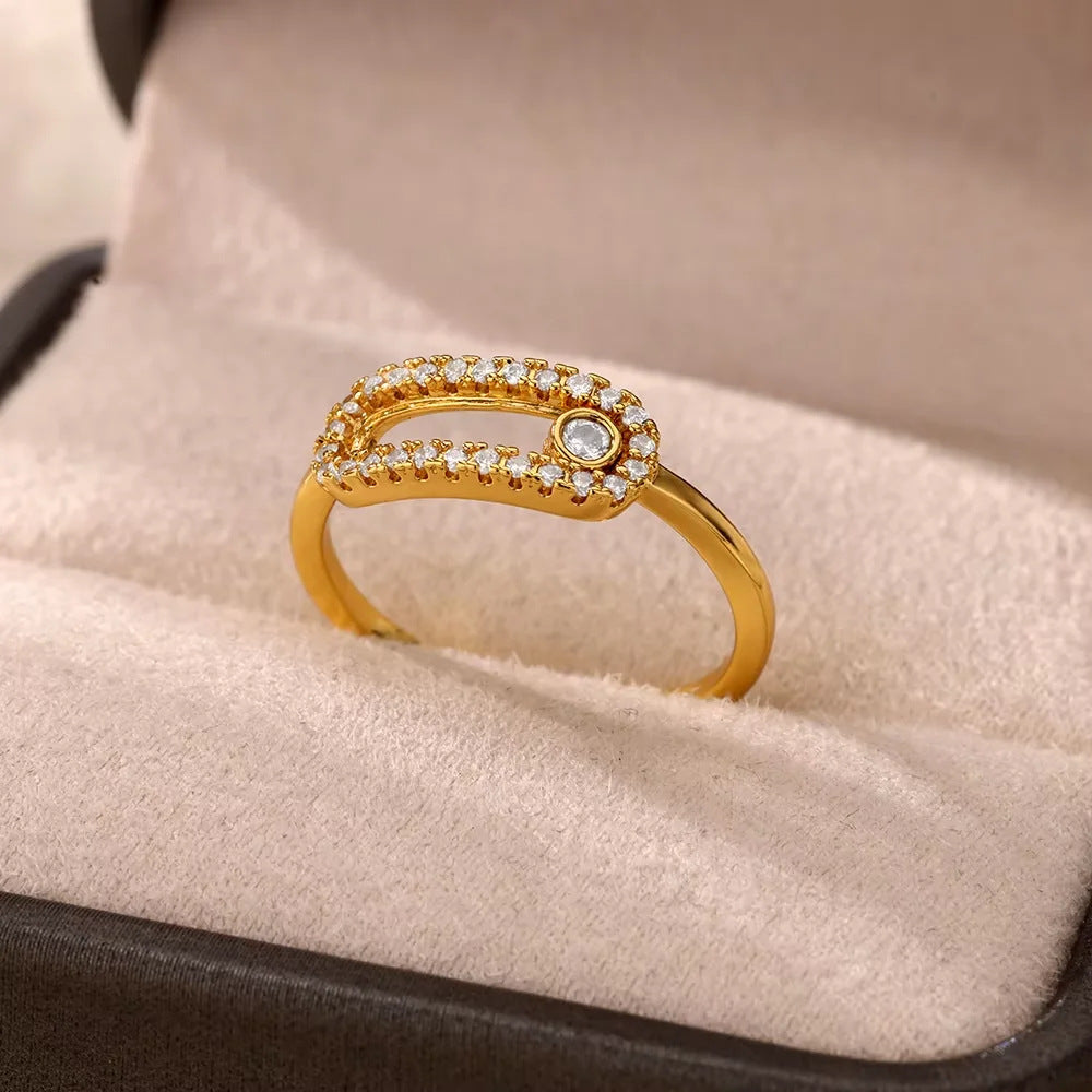 Gold-plated Full Diamond Titanium Steel Colorfast Open Ring for Womenk