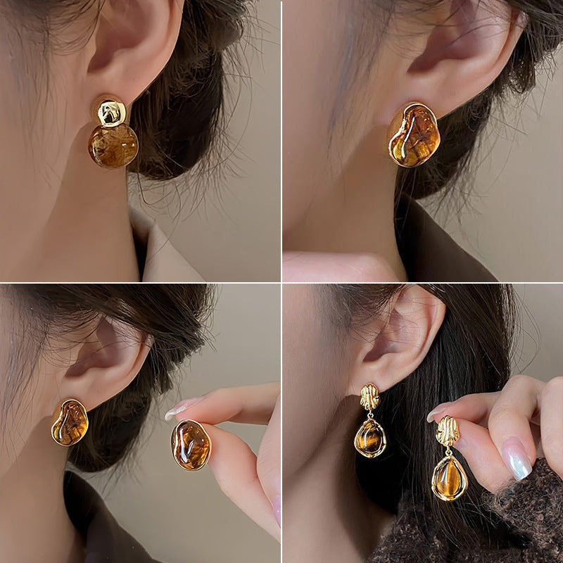 Antique Maillard Amber Stud Earrings For Women