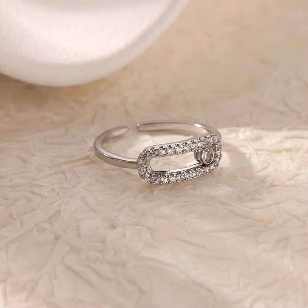 Gold-plated Full Diamond Titanium Steel Colorfast Open Ring for Womenk