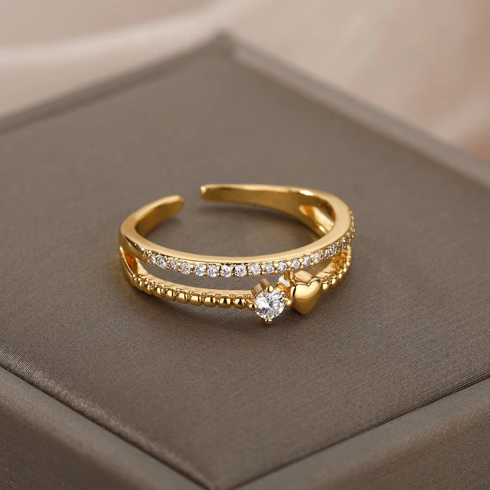 Gold-plated Full Diamond Titanium Steel Colorfast Open Ring for Womenk