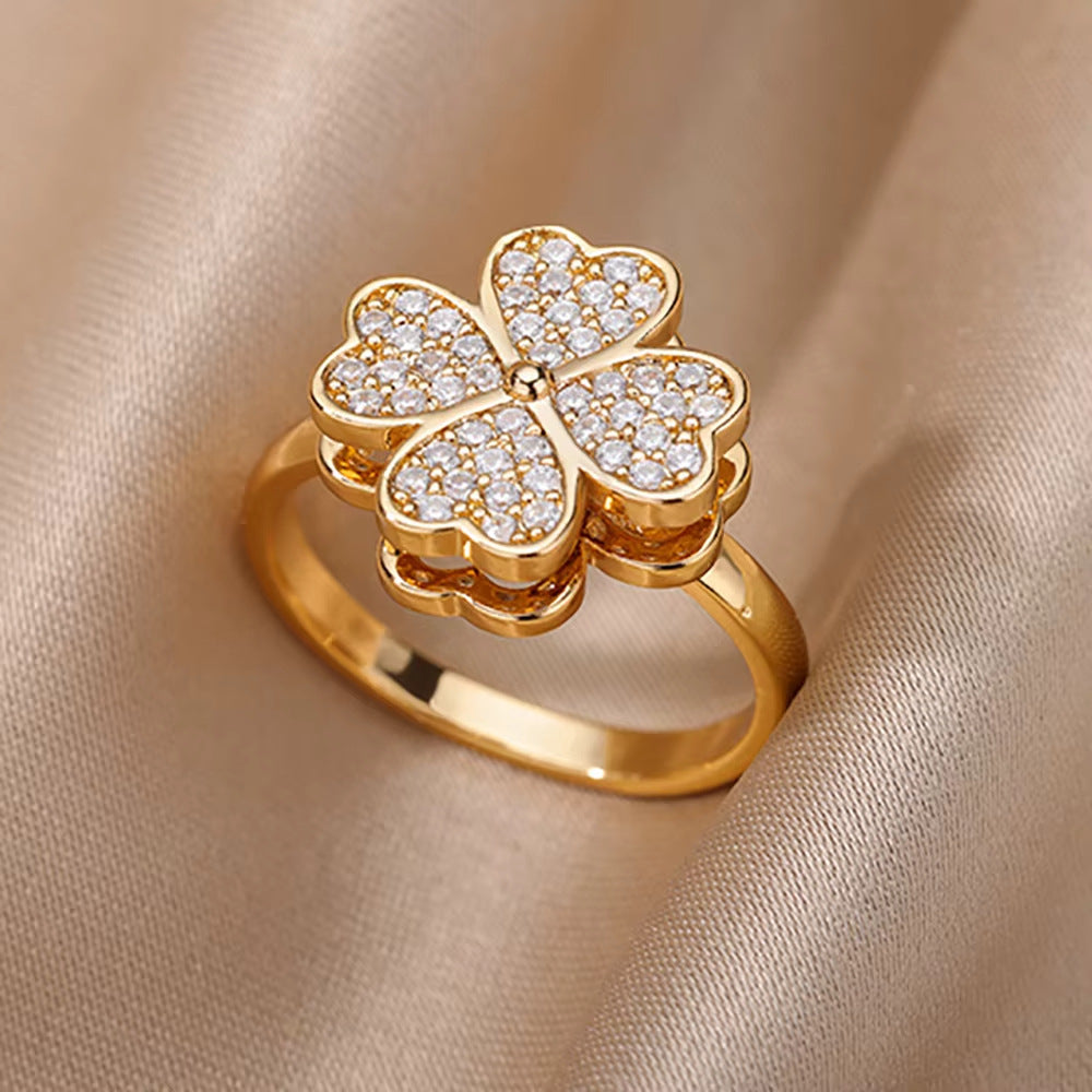 Gold-plated Full Diamond Titanium Steel Colorfast Open Ring for Womenk