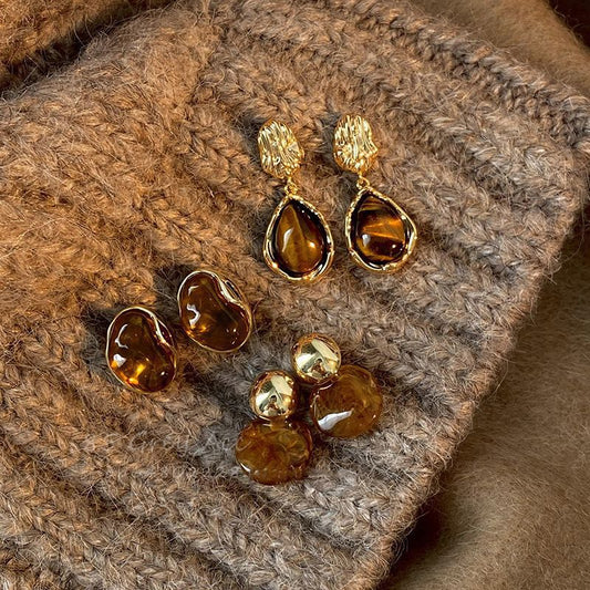 Antique Maillard Amber Stud Earrings For Women
