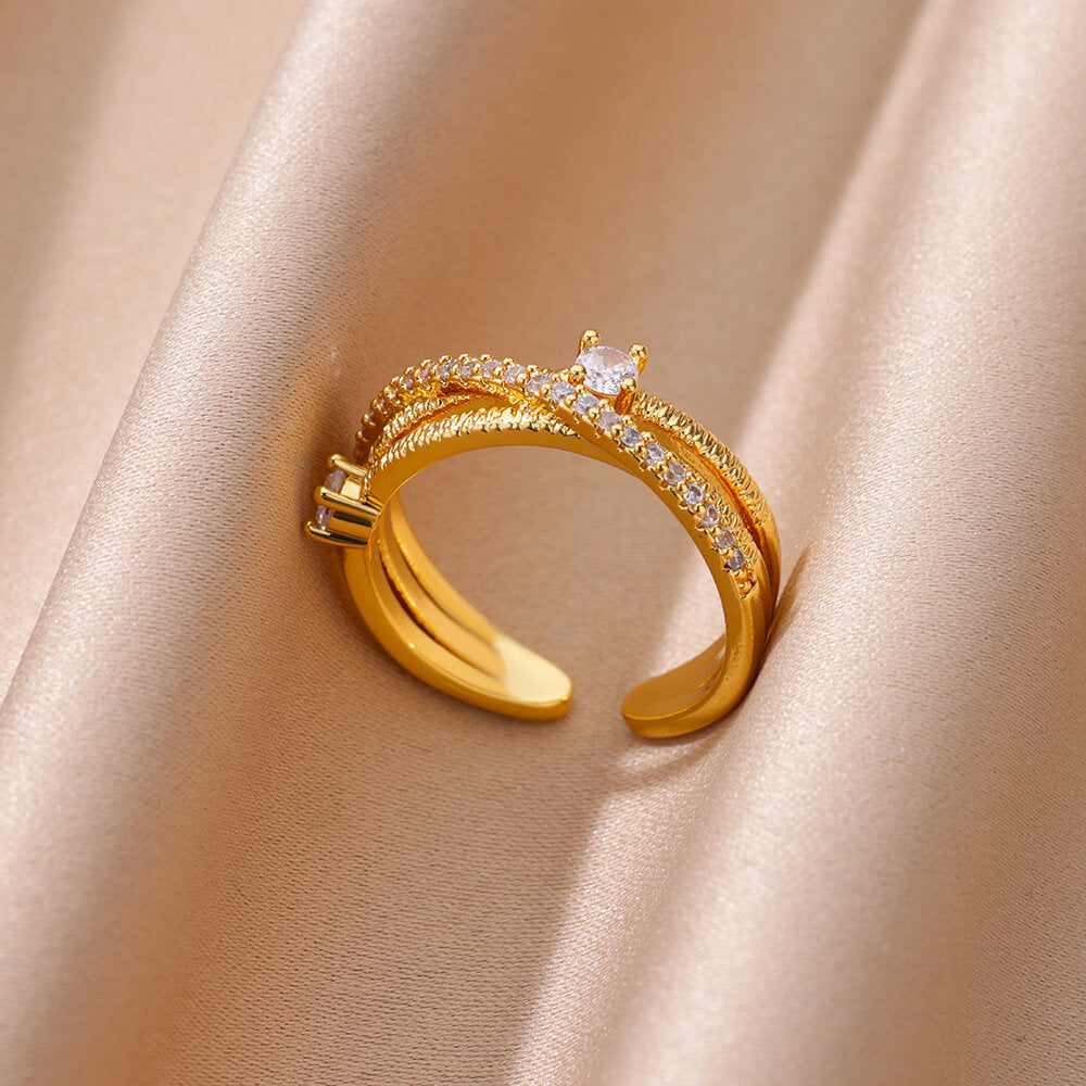 Gold-plated Full Diamond Titanium Steel Colorfast Open Ring for Womenk