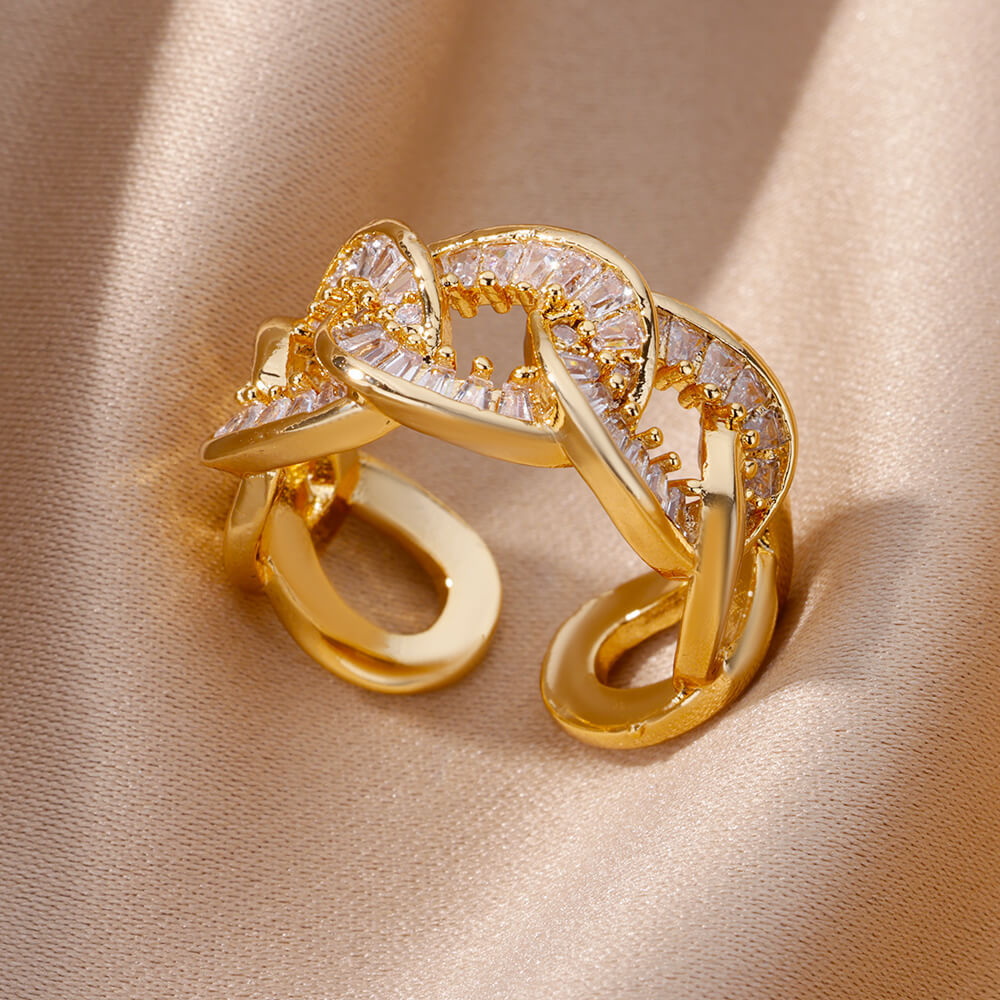 Gold-plated Full Diamond Titanium Steel Colorfast Open Ring for Womenk