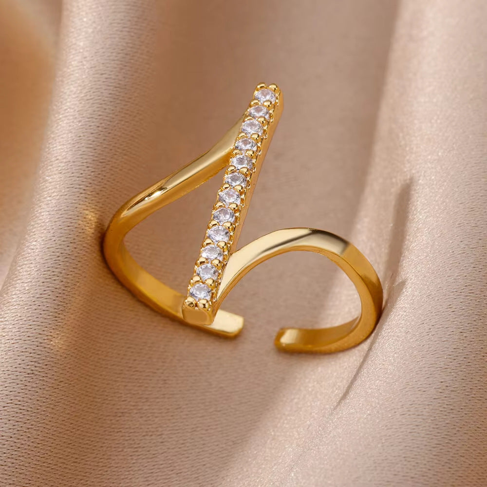 Gold-plated Full Diamond Titanium Steel Colorfast Open Ring for Womenk