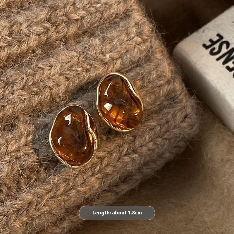 Antique Maillard Amber Stud Earrings For Women